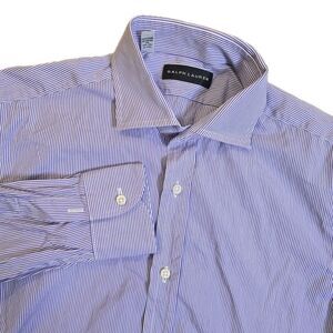 Ralph Lauren Black Label Italy Men's 15 Purple White Striped Long Sleeve Button